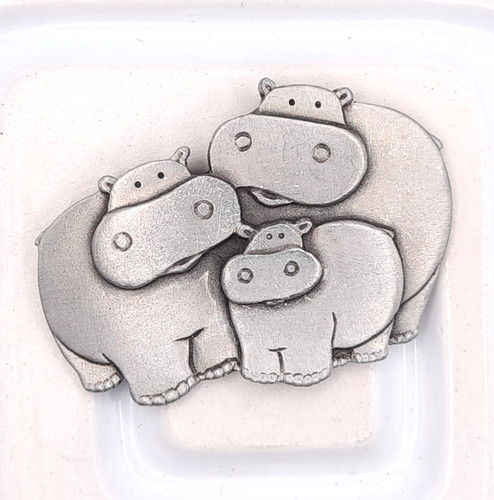 Vintage hippo family brooch - hippo,