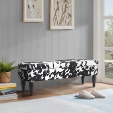 Bed End Bench Storage Ottoman Hallway Bedroom Seating Bench Cow Hide Pattern