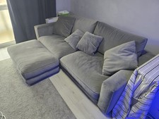 Sofa Workshop 3 Seater Sofa Grey Velvet and Pouffe