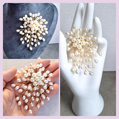 Elegant faux pearl brooch gold - brooch,