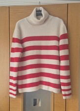 Primark Cream And Red Striped Polo Neck Knitted Jumper Size M, 12-14