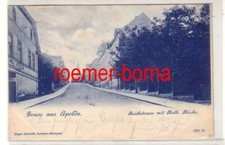65918 Postcard greeting from Apolda Reichstrasse with catk. Church 1899