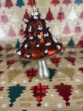 Christmas Ornament Red Mushroom Toad Stool Ornament With Glittering Features