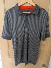 Isobaa Merino 180 Polo Shirt Mens Size L Slim Fit Grey Striped Merino Wool 