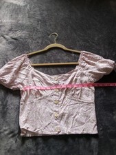 New With Tag LUSH CLOTHING Floral Button Puff Sleeve Crop Top Size L 