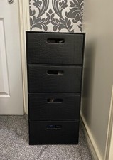 " LINEA HOME  " BLACK CROC EMBOSSED FAUX LEATHER 4 DRAWER STORAGE / CABINET !