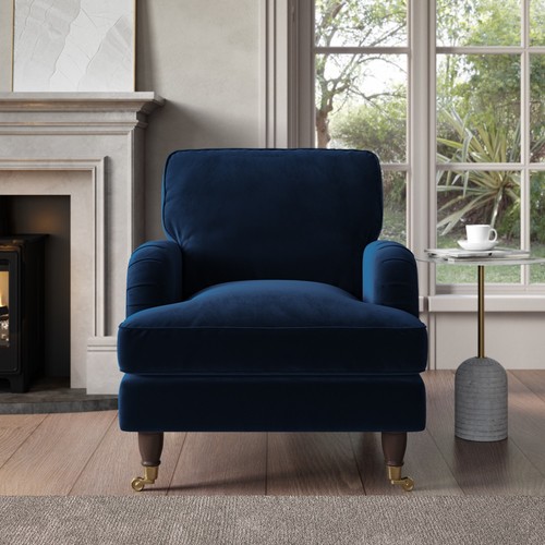 Blue velvet armchair with - blue,