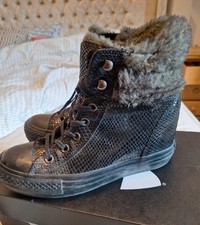 Black Converse Snakeskin And Feax Fur Wedge High top trainers Size Uk7