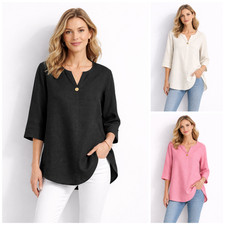 Women Button Linen Tops Summer