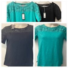 LAURA ASHLEY Ladies Broderie Detail Short Sleeve Top 2 Colour Sizes 8-18 RRP £35