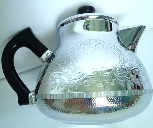 Vintage embossed metal teapot - embossed,
