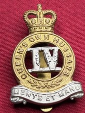 4th Queens Own Hussars British Military Cap Badge - QC - bimetal