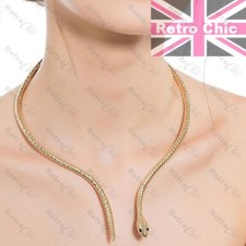 RETRO hinge CHOKER vintage style GOLD TONE metal SNAKE NECKLACE collar cleopatra