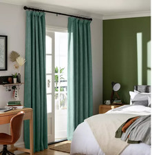Habitat Linen Look Curtains 168x229CM Blackout Pencil Pleat Green One PaIr New