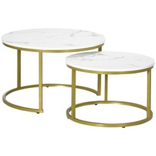 HOMCOM Marble Coffee Table Set of 2, Nesting Round Tables  , Refurbished