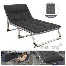 Sun Lounger Garden Folding Reclining Chair Bed Recliner W/Cushion Beach Camping~