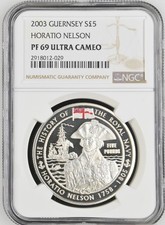 2003 Guernsey Silver £5 Horatio Nelson Proof NGC PF69