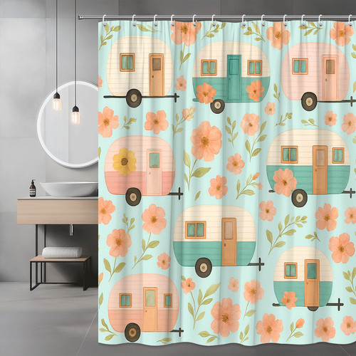 Floral vintage trailer shower - floral,