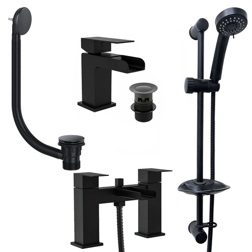 Black mono basin tap bath - black, &