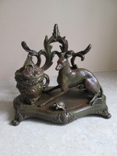 ANTIQUE FRENCH  BRONZED WHIPPET & TURTLE  - SPELTER INKWELL / DESK STAND  19thC.