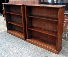 Pair Victorian solid oak adjustable library bookcases book shelves ex Cambridge