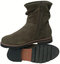 NEXT RUSHED WOMENS MOSS GREEN SLOUCH SUEDE ANKLE ZIPPED BOOTS SIZE UK 3.5 EU 36