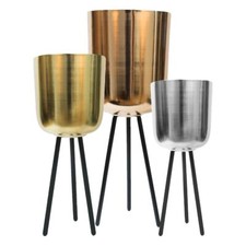 60% OFF!! Contemporary Set of 3 Brushed Copper Gold & Silver Metal Planters Pots