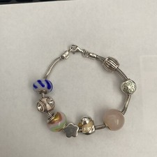 PK 925 "Truth" silver snake link bracelet including 8 charms - 20cm 