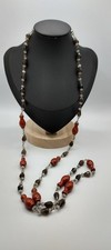 Glass Beads Necklace In Brown Tones 34" Long