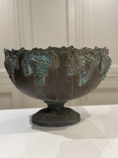 Antique Bronze Punch Bowl – 26cm x 37cm – Grape & Vine Relief Centerpiece c.1900