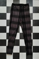Topshop Black & Grey Velvet Flock Plaid Check Skinny Leggings Trousers Size 8 10