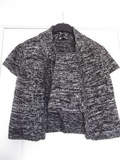 OASIS Short Sleeve Cropped Cardigan with Tie-Neck - Black/White UK 12 (EUR 38) 