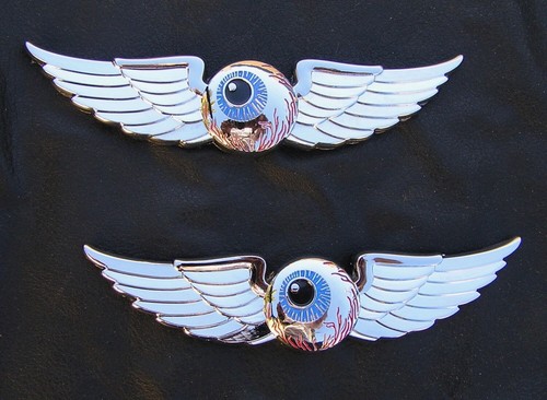 Flying eyeball pair badges - badges, for