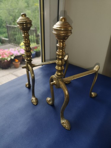 Pair vintage brass fire - vintage,