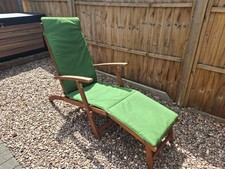 SOLID WOOD STEAMER FOOT REST CHAIR WITH GREEN CUSHION