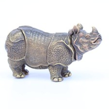 Large Brass Rhino Vesta Match Safe Snuff Box