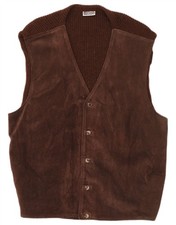 VINTAGE Mens Suede Gilet UK 42 XL Brown Leather SE10