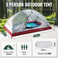 Forceatt Hiking Tent 3 Man Tent PU3000mm Waterproof Lightweight Portable