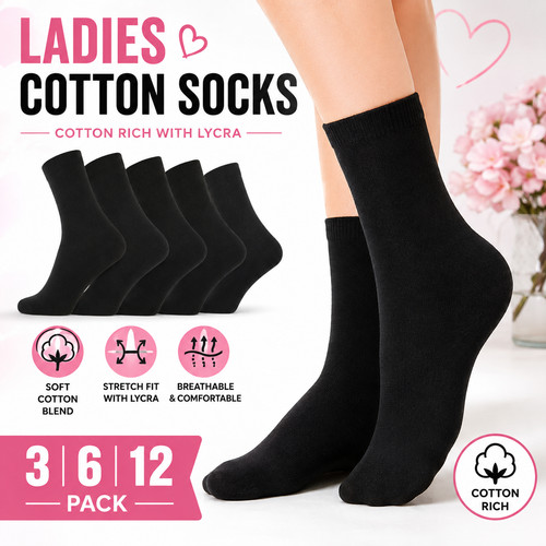Ladies cotton socks 9 pack - socks, 3,6,9