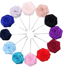 Men's Lapel Pin Satin Flower Boutonniere Pin 12 colours Lapel Pin for suits