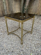 Vintage Brass & Smoked Toughened Glass Square Coffee Side End Occasional Table