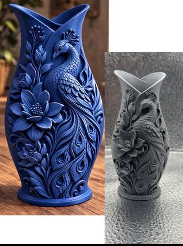 Peacock floral vase deep blue - vase,