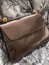 Charles Jordan Paris 1960’s Patent Leather Handbag -CopperBronze Brown Vintage