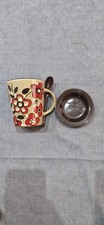 Ceramic Coffee Cup Latte Mug Birthday Gift with Lid and Spoon Handmade 350 ml