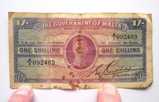 Malta 1/- One Shilling Vintage Banknote c1940 King George VI WW2 2nd World War