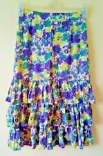 Vintage  80s 90s Gypsy Rara Skirt Purple Green Floral Frills Midi    Sz  8