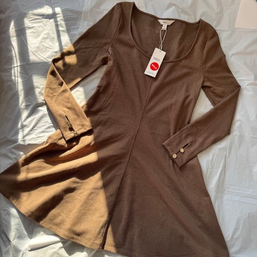 Brown ribbed skater dress - m&s,