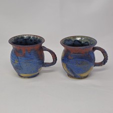 Two Michael Kennedy Sligo Studio Pottery Mugs Cups Ireland Blue Stoneware 