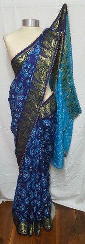 Blue bandhani saree silk - bandhani,