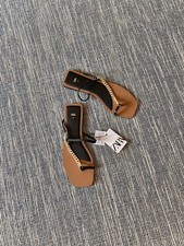 Zara Black Leather Sandals With Chain Trim UK6 EU39 US8 # 438